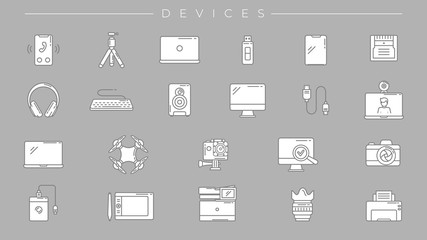 Devices concept line style vector icons set.