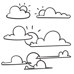 hand drawn doodle cloud and sun illustration vector