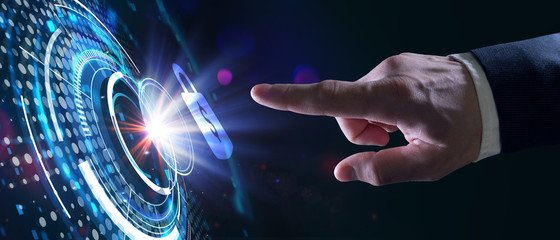Cyber security data protection business technology privacy concept. Young businessman  select the...