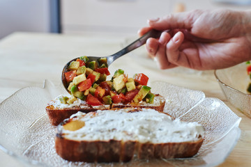 Put avocados and tomatoes on bread and cheese at home step 9