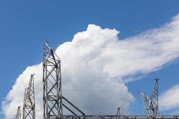 Technology bright promise of future innovation in power transfer station structures against white...