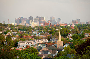 Fototapeta na wymiar View of Boston, Massachusetts from Tufts University