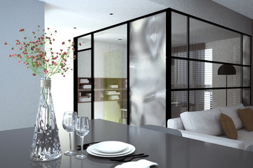 3d render of luxury home interior, living room