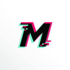 Initial Letter M with Glitch Effect
