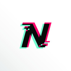 Initial Letter N with Glitch Effect