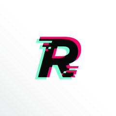Initial Letter R with Glitch Effect