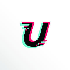 Initial Letter U with Glitch Effect