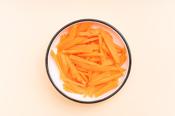 Shredded carrots in a Chinese tableware dish