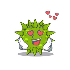 Cute vibrio cholerae cartoon character has a falling in love face