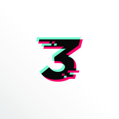 Initial Number 3 with Glitch Effect