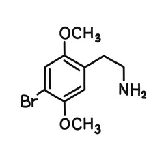 2C-B chemical formula doodle icon, vector illustration