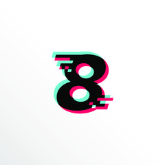Initial Number 8 with Glitch Effect
