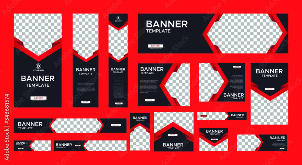 Wall mural set of modern black banners of standard size with a place for photos. business ad banner. vertical, 