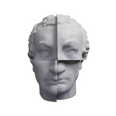 Abstract digital illustration from 3D rendering of Gattamelata bust sliced in four.
