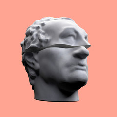 Abstract digital illustration from 3D rendering of Gattamelata bust sliced in two.