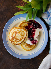 Tasty Pancakes with jam and sour cream