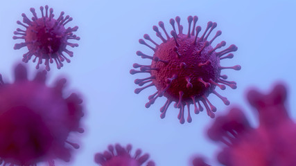 Chinese coronavirus COVID-19 under the microscope. 3d render