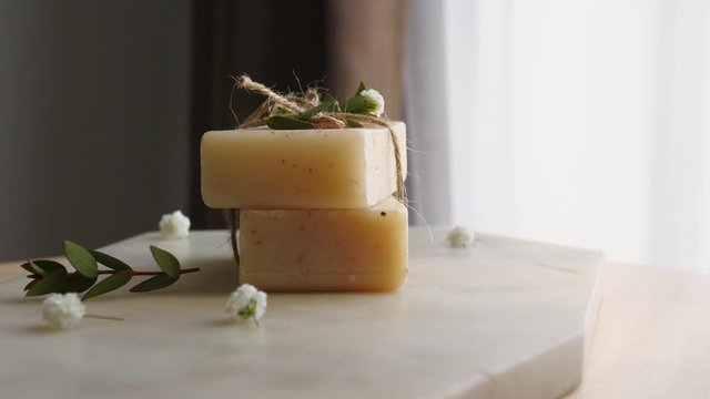 Natural soap on table in room
