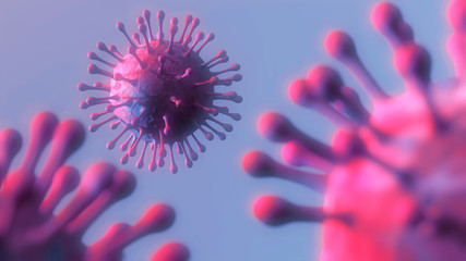 Chinese coronavirus COVID-19 under the microscope. 3d render