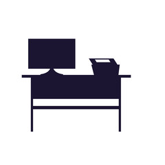 workspace with office furniture on white background