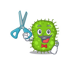 Sporty escherichia cartoon character design with barber