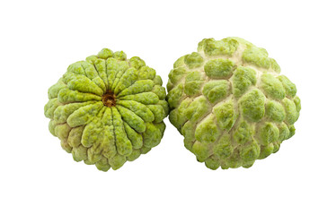 Close up ripe Custard apple isolated on white background.Saved with clipping path.