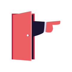 open door with hand on white background