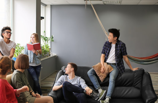 Students resting together in campus building