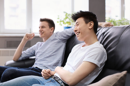 Students resting together in campus building
