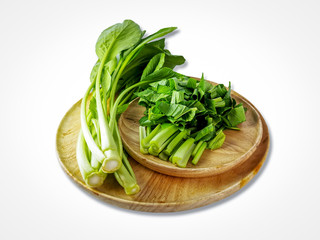 Fresh Cantonese vegetables and Slide into pieces  in a wooden tray