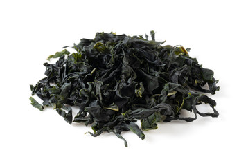 Dried seaweed placed on white background