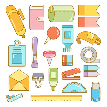 stationery and school supply icons set