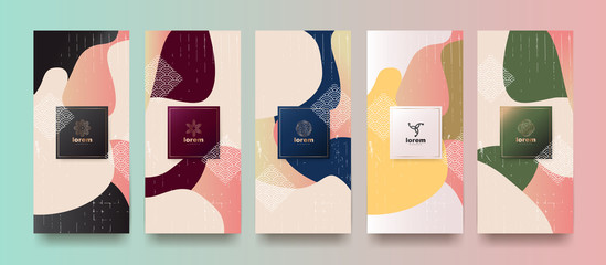 Vector set packaging templates japanese of nature luxury or premium products.logo design with trendy linear style.voucher, flyer, brochure.Menu book cover japan style vector illustration.
