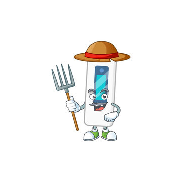 Mascot design style of Farmer digital thermometerwith hat and pitchfork