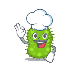 escherichia chef cartoon design style wearing white hat