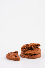 Chocolate chip cookies isolated on white background. 