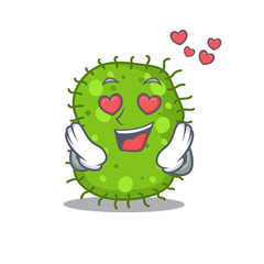 Cute escherichia cartoon character has a falling in love face