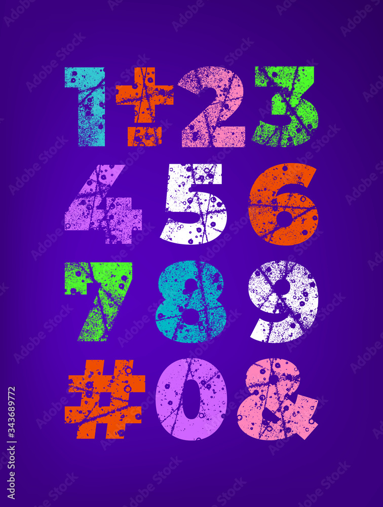 Fototapete grunge alphabet font. abstract handmade sans serif typeface. set of distress textured numbers. ink s
