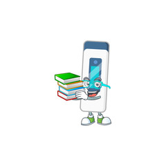 A mascot design of digital thermometer student character with book