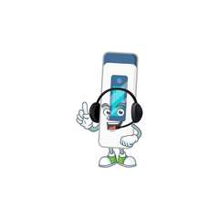 Fototapeta na wymiar Digital thermometer cartoon character style speaking on headphone