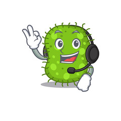 A gorgeous escherichia mascot character concept wearing headphone