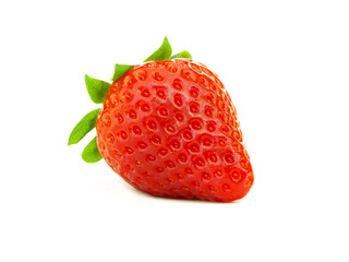Red berry strawberry isolated on white background. Fresh, organic, raw, vegetarian fruits with green leaf for juice. Healthy food with vitamins