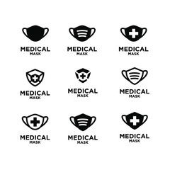 set collection medical mask black white abstract logo icon design vector isolated background