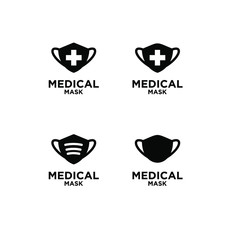 set collection medical mask black white abstract logo icon design vector isolated background