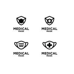 set collection medical mask black white abstract logo icon design vector isolated background