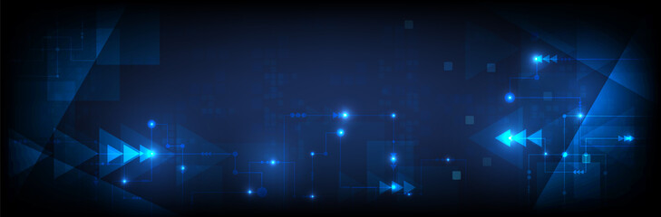 circuit board with arrow on blue background technology.