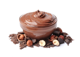 Chocolate creamy with chocolate and filbert nuts. Chocolate butter.