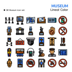 Museum icon set. Lineal Color style