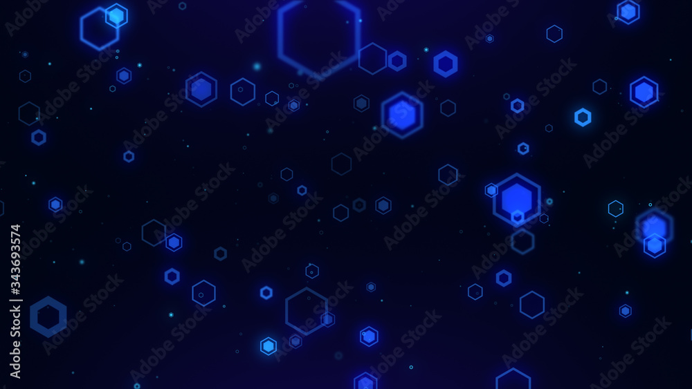 Poster Abstract blue Hexagon honeycomb digital technology background code number futuristic surface running