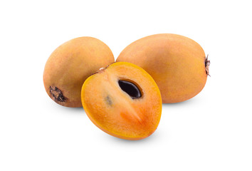 fresh sapodilla fruits on white background